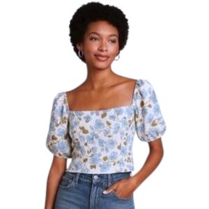 NWT Joie Linen Square Neck Puff Sleeve Top
